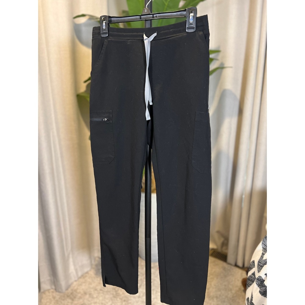 FIGS Technical Collection Black Scrub Pants Women Small Cargo Pocket Drawstring - Picture 2 of 6